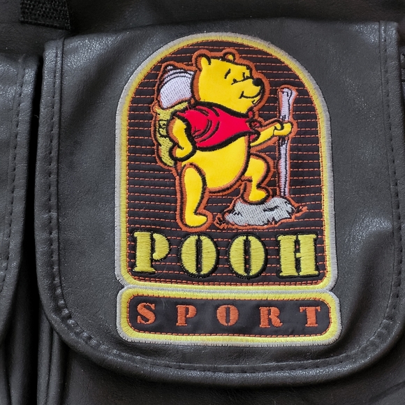 Vintage Disney Winnie the Pooh Black Drawstring Pleather Backpack - Picture 2 of 10